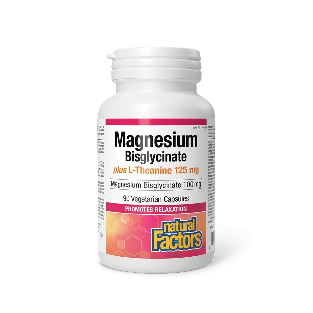 NATURAL FACTORS Магнезий (бисглицинат) 100 mg + Л-Теанин 125 mg - 90 капсули